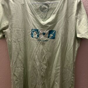 Life Is Good Women’s Light Green Tee with Blue Graphic Size M